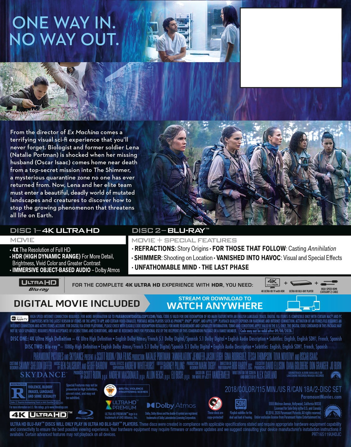 Annihilation (Steelbook) (4K Ultra HD + Blu-ray + Digital Copy) Paramount, Science Fiction