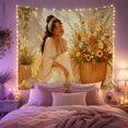 thumbnail image 2 of African American Woman with Sunflowers in a Sunlit Outdoor Setting Romantic Boho for Nature Lovers Botanical Wall Art Mother's Day Gift Tapestry Wall Hanging for Bedroom and Living Room, 2 of 7