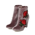 thumbnail image 5 of New Women Liliana Kenzy-27 Velvet Embroidered Rose Patch Chunky Heel Bootie, 5 of 6