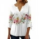 thumbnail image 5 of Camiseta básica con botones y pliegues de manga corta con escote en V y estampado floral para mujer de moda de primavera y verano, 5 of 5