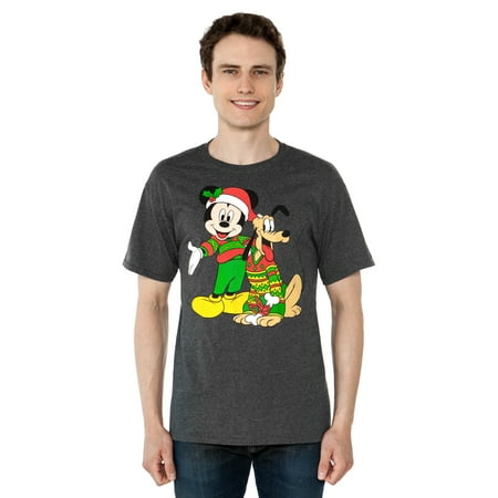 Men's Mickey Mouse & Pluto Christmas T-Shirt Charcoal