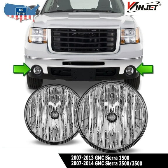Fog Lights Assembly Compatible with 2007-2013 GMC Sierra 1500 2007-2014 Sierra 2500HD 3500HD Fog Lamps Replacement