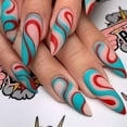 thumbnail image 2 of Colorful Lines Almond-shaped Rainbow Nail Sticker, 2 of 5
