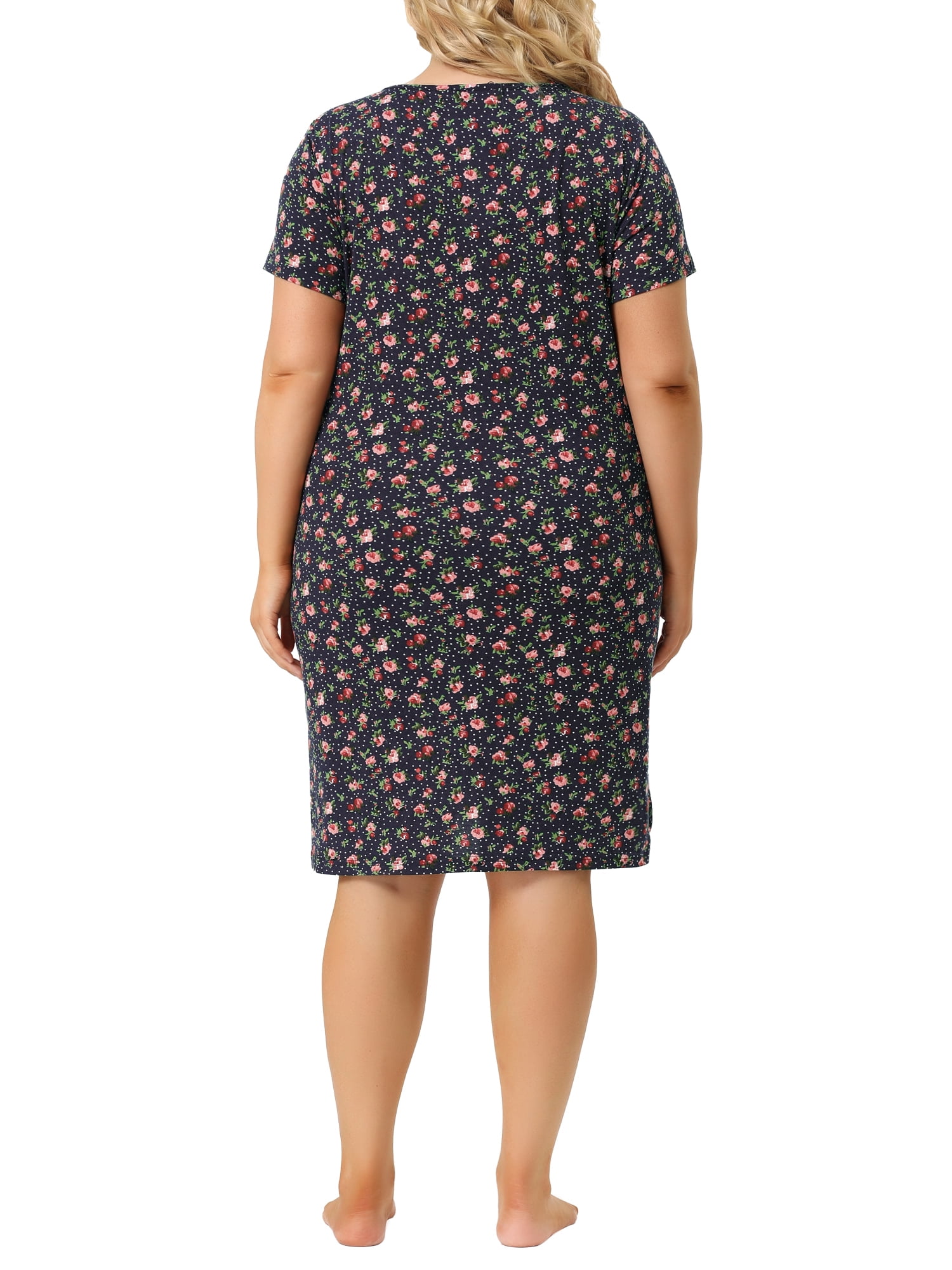 Unique Bargains Women's Plus Nightgown Pattern Short Sleeve Round Neck Sleepwear
