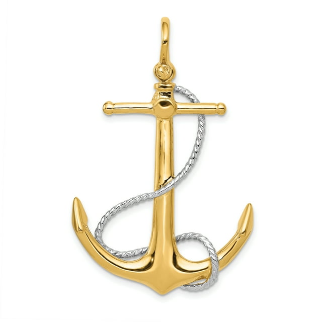 14k Two Tone Gold Anchor Rope Necklace Charm Pendant Seashore