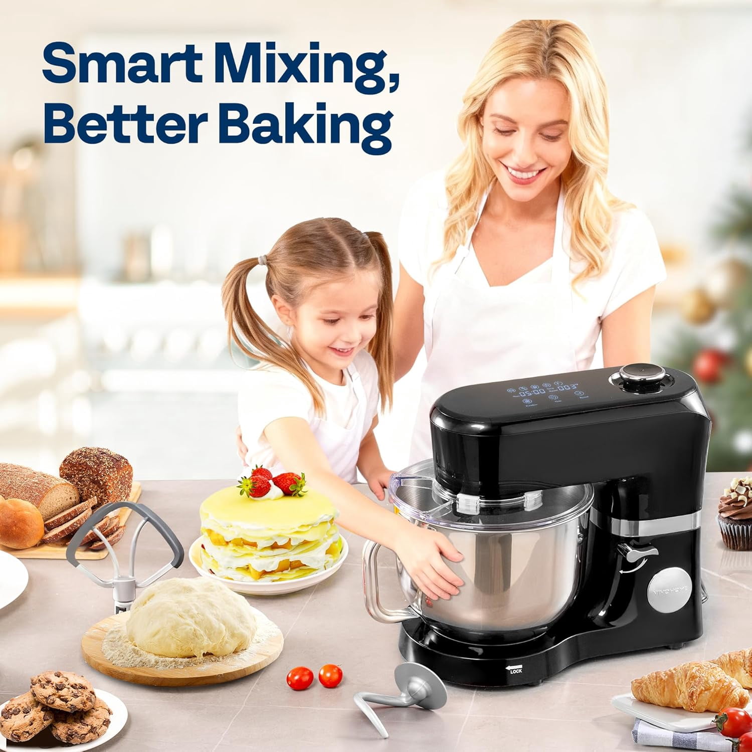 SPECSTAR Stand Mixer with Fermentation, One-Touch Presets Electric Dough Mixer with 6 Qt Bowl, Kitchen Standing Mixer for Baking, Cake with Flex Edge Beater, Bread Hook, Whisk, Black