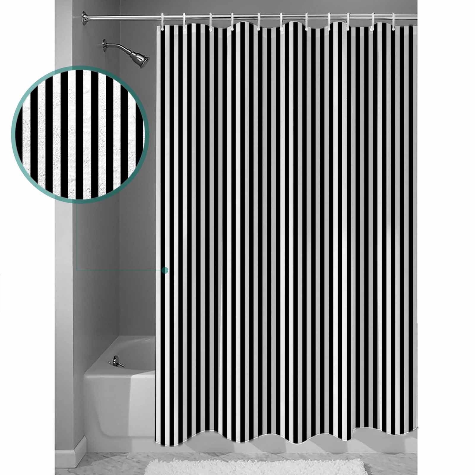 72x78 Inch Shower Curtain Black White Stripe Bathroom Decor Waterproof Fabric Bathtub Bath Curtains Decorative Modern Minimalist Geometric Striped Extra Long Shower Curtain Set with Hooks