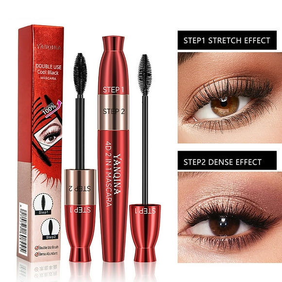 Jienlioq 4D Silk Fiber 2-In-1 Dual Brush Mascara for Super Long & Thick Lashes, Non-Clumping, Anti-Smudge, All-Day Wear, Gentle formula for Sensitive Eyes