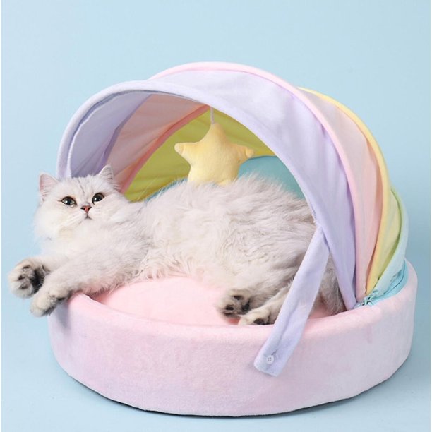 Arco Iris cama para gatos suave almohadilla para dormir para mascotas sueño profundo perrera para gatos cómoda y transpirable casa para perros