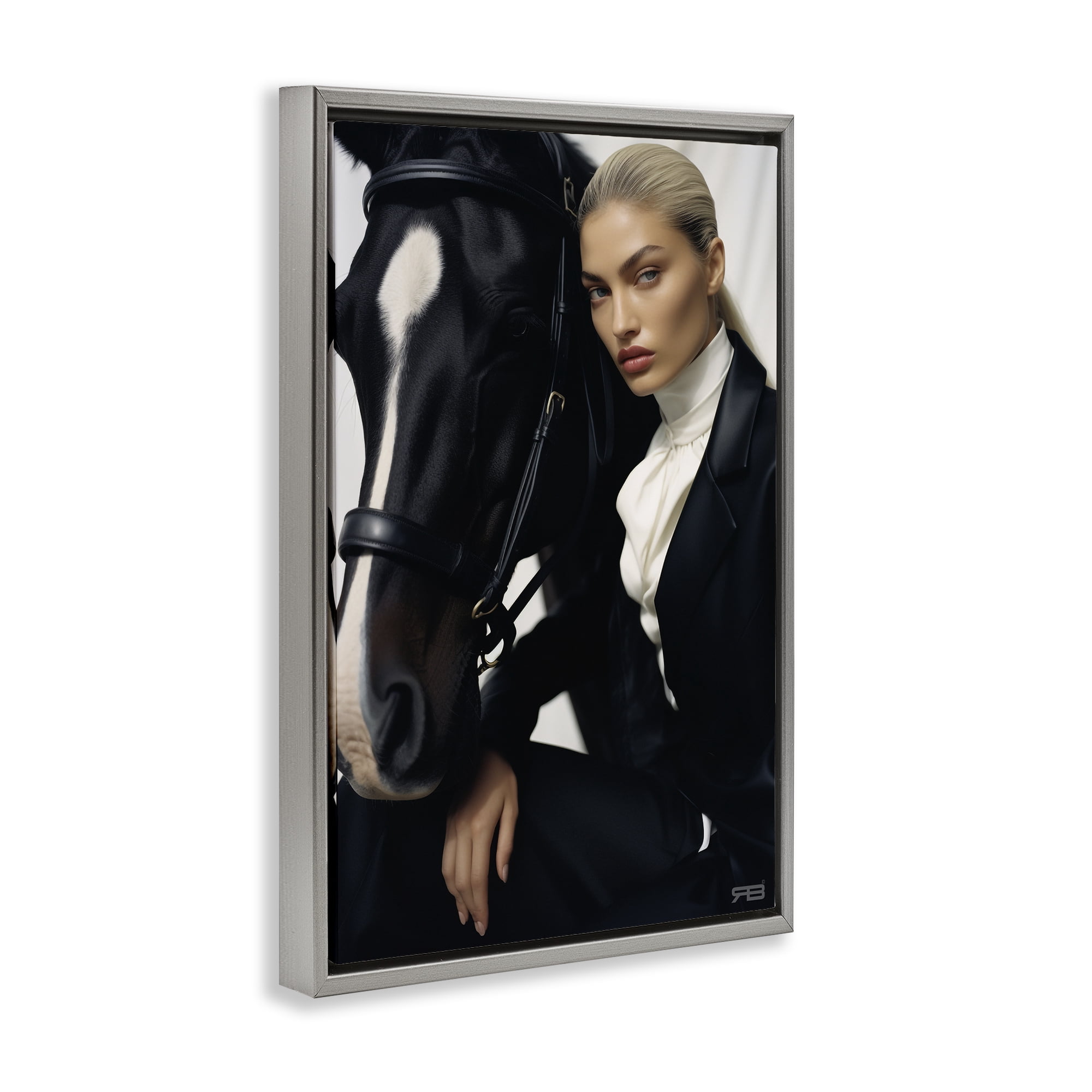 Stupell Industries Fashionable Equestrian Girl People Painting Gray Floater Framed Canvas Art Print Wall Art, 21 x 31