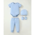 thumbnail image 2 of KIMI BEAR Newborn Baby Boys Outfits Sets 4 Packs 0-3 Months Summer Clothes Sets Short Sleeves Romper Top Elastic Pants with Hats and Gloves 16pcs Layette Essentials Blue, 2 of 9