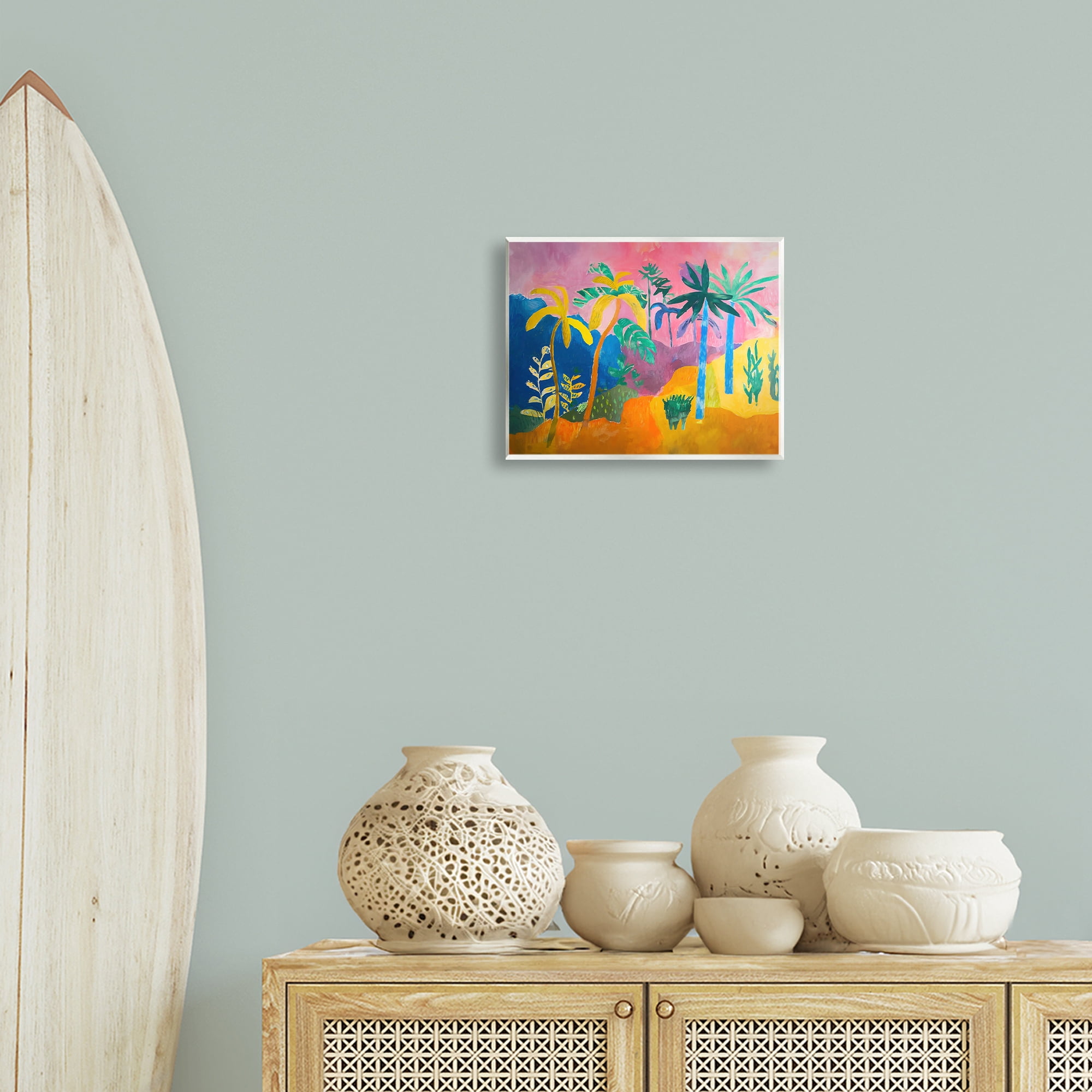 Stupell Industries Vivid Tropical Palms Coastal Painting Unframed Art Print Wall Art, 14 x 11