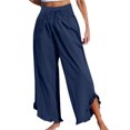 thumbnail image 2 of Lenpel Wide Leg Pants for Women Elastic High Waisted Drawstring Ruffle Hem Palazzo Pants Casual Loose Beach Trousers, 2 of 4