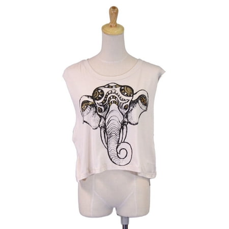 Audrey Tank - Audrey 3+1 Fun Casual Animal Elephant Print Sleeveless Cropped Knit Top
