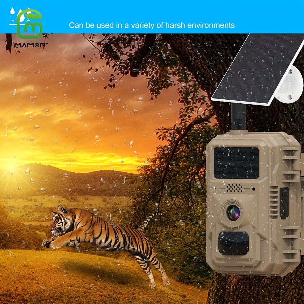 4G LTE Cellular Trail Camera Hunting Camera Game CAMO Solar Powered Battery, 4MP 2K Resolution, 70ft PIR Night Vision, 2-Way Audio, Send Pictures to Your Phone for Wildlife Monitoring and Hunting