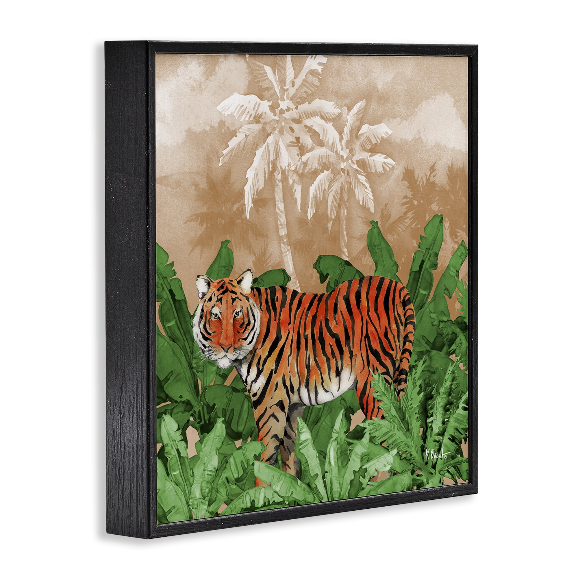 Stupell Industries Jungle Life Tiger Animals & Insects Painting Black Framed Art Print Wall Art, 17 x 17