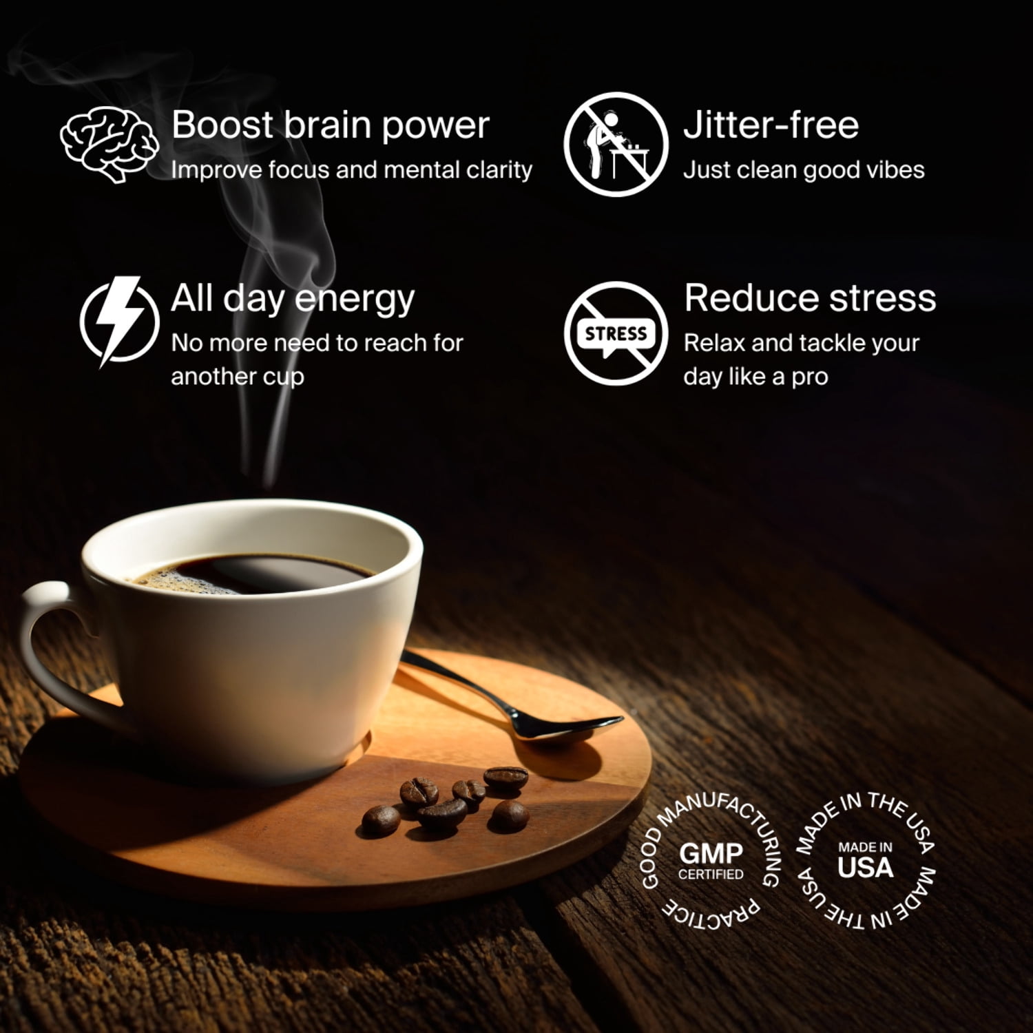 BeElevated Instant Mushroom Coffee Medium Roast  with Adaptogens for Focus, Alertness, and Wellness, 10oz, 30 Servings