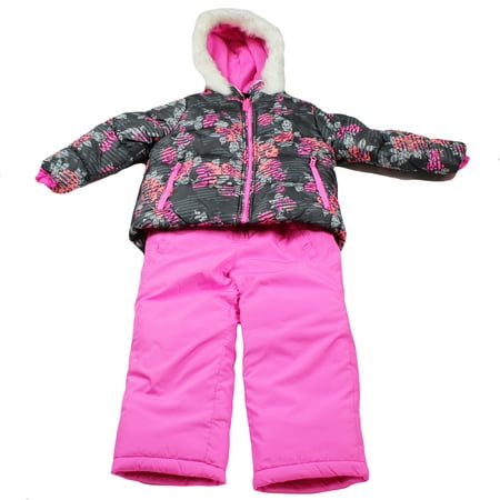 OshKosh Girls Winter Flower Jacket and Snow Bib Overall Pants - Pink ...