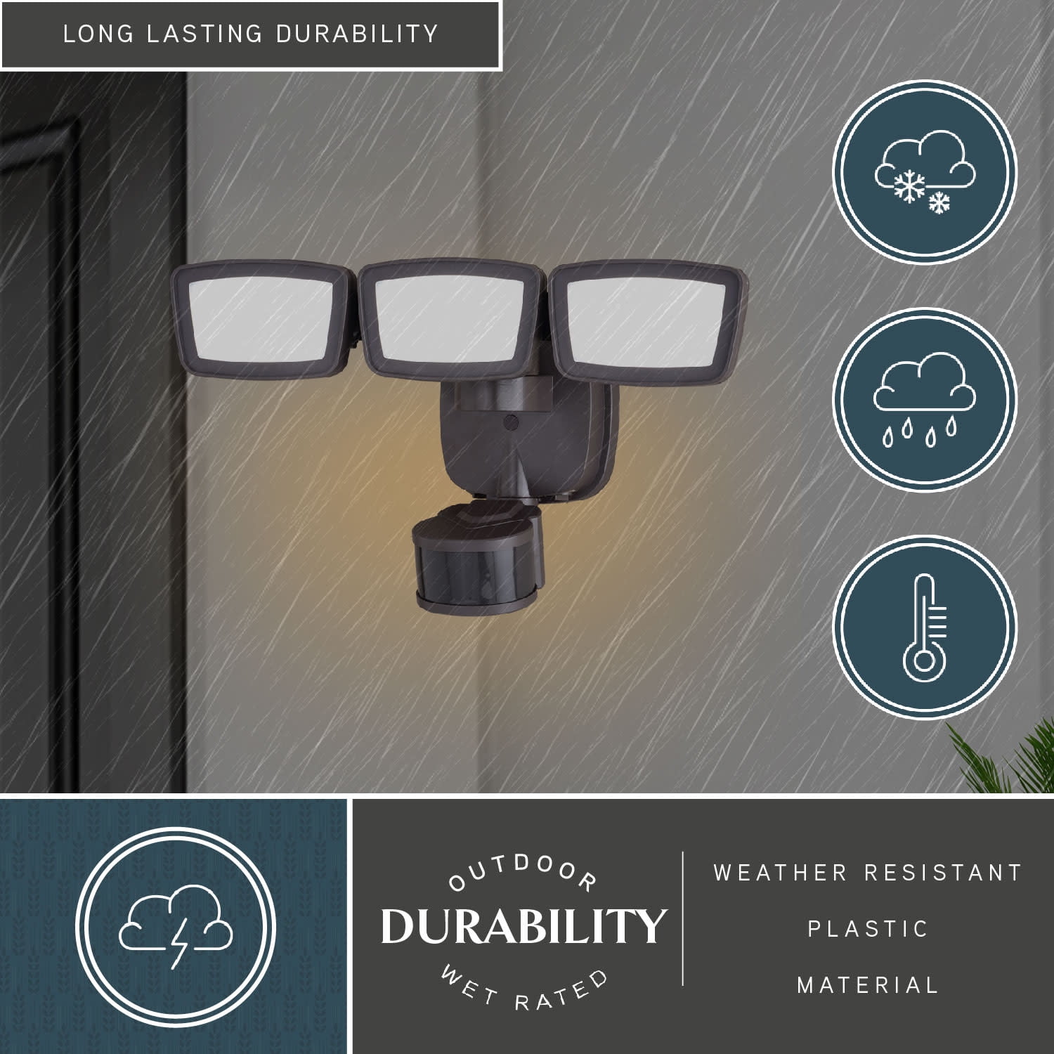 Bronze Integrated LED Motion Sensor Dusk to Dawn 3-Head Outdoor Security Flood Light - 240 Degree - 85 Ft.