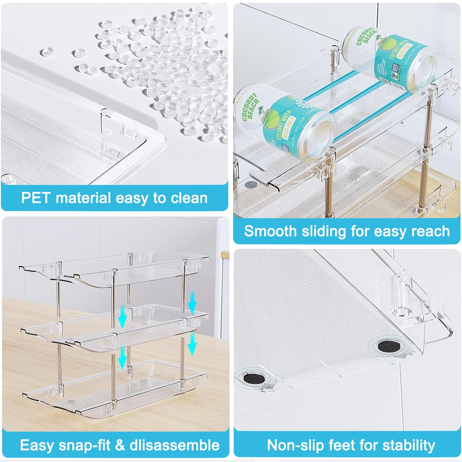 YUSS Can Organizer for Pantry Free Combination Can Dispenser,Clear 3 Sets 3 Tier Storage Rack for 36 Cans Soda Can Organizer for Fridge,Suitable for Cabinet Pantry Fridge Countertop