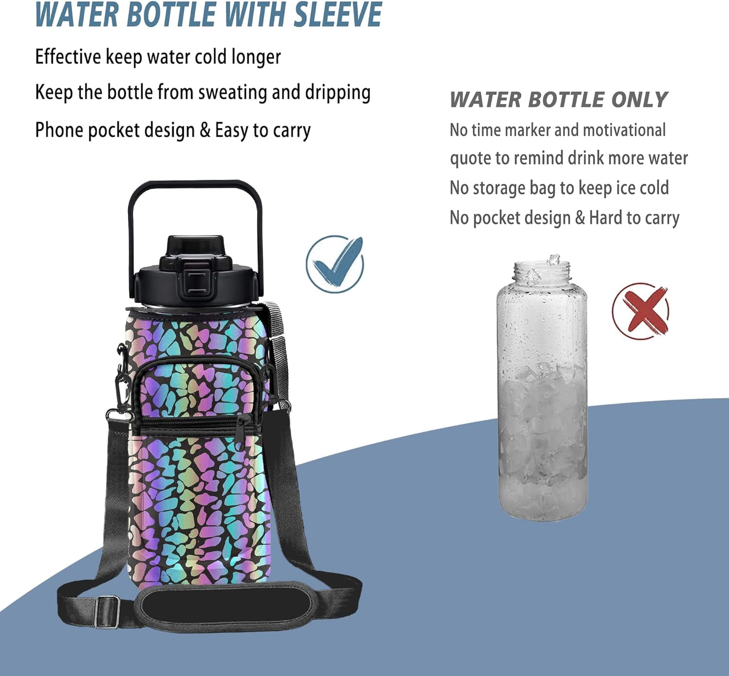 Leopard Half Gallon Water Bottle with Sleeve 1/2 Gallon Water Bottle 64 Oz Water Bottle with Time Marker, Motivational Water Bottle Half Gallon Water Bottle with Straw for Women Gym Yoga Pregnance