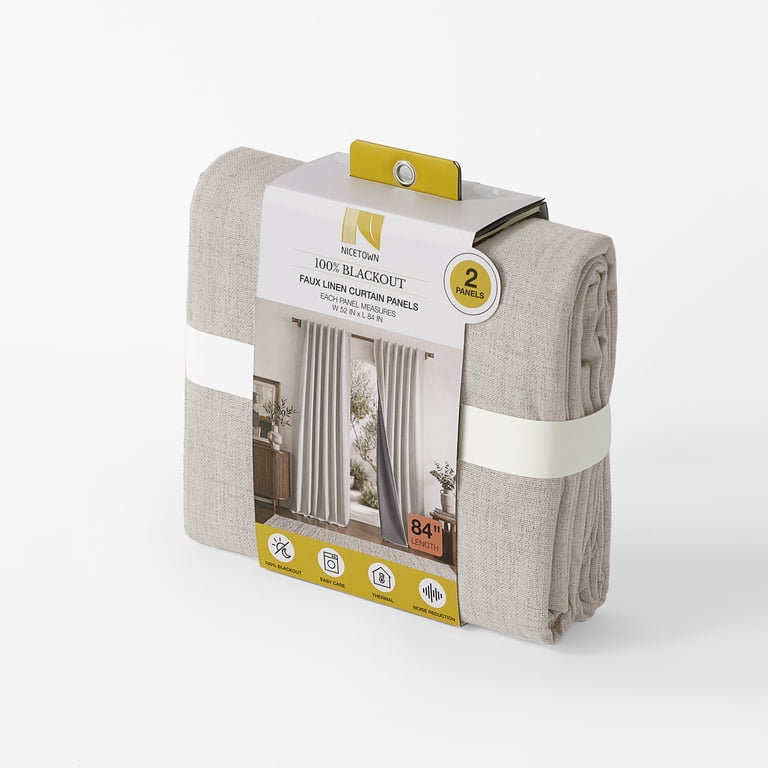 NICETOWN 100% Blackout Linen Textured Curtains, Beige photo 2