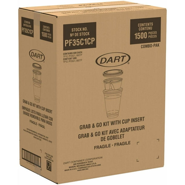 Dart Clear PET Cups with Two Compartment Insert, 12 oz, Clear, 500 Sets/Carton