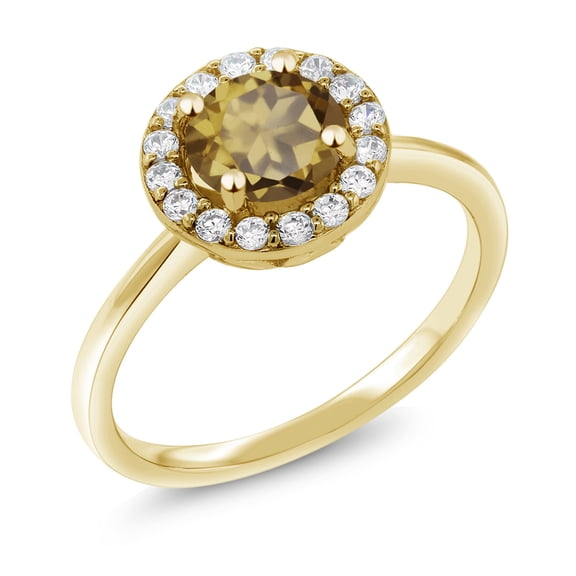 Gem Stone King 18K Yellow Gold Plated Silver Engagement Ring Quartz and Moissanite (1.49 Cttw) (Size 9)