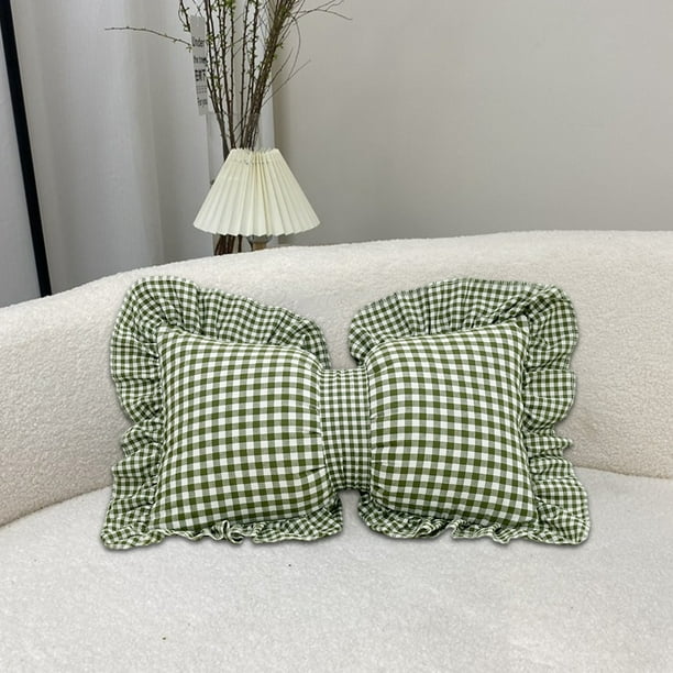 Cojín de lazo de cuadros de poliéster para sofá | Cojín desmontable lavable | 19,6x11,8 pulgadas | Soporte suave de cintura de pana | Acento decorativo para la oficina en casa | Rosa Negro Verde