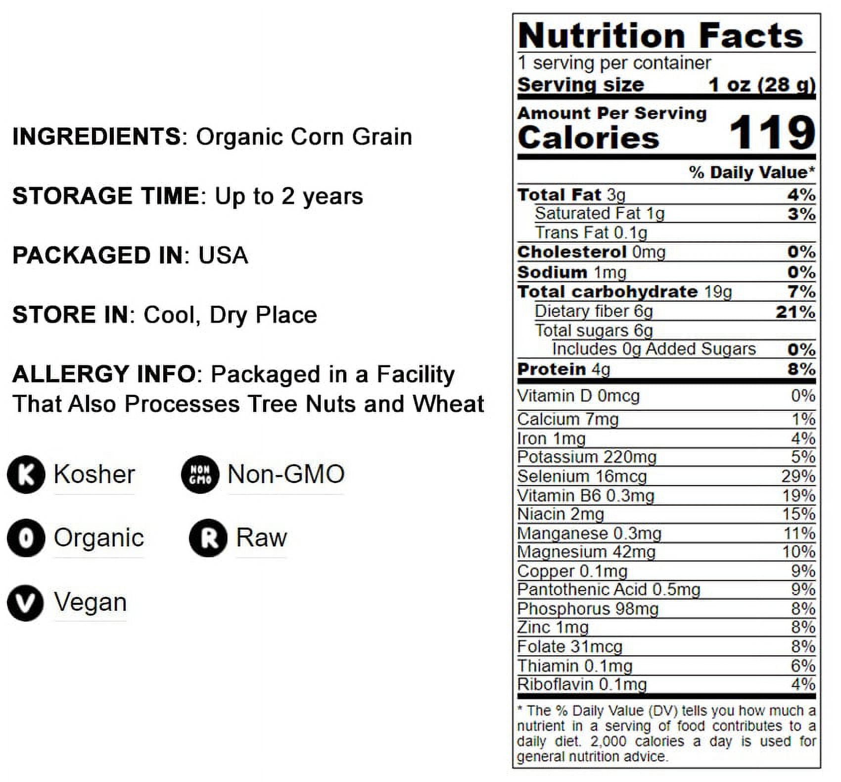 Organic Whole Yellow Corn, 3 Pounds — Non-GMO, Kosher, Raw, Vegan — by Food to Live