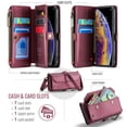 thumbnail image 2 of for iPhone XS Max Full Body Protection Wallet Folio Flip Case, Shoulder Strap & Wristlet Card Slots Zipper Pocket RFID Blocking Rugged Durable PU Leather Phone Case Cover, Winered, 2 of 10