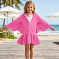 thumbnail image 3 of qolati Girls Swim Cover Up Robe One-Piece Swimsuit Long Sleeve Sun Protection Hooded Jacket Cute Butterfly Full Front Zipper Terry Cloth Absorbent Beach 2-11 Years Hot Pink, 3 of 9