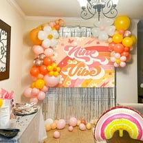 9th Birthday Party Balloon Decoration Set - 'Nine is Trendy' Theme with Warm Orange Vintage Background and Balloons