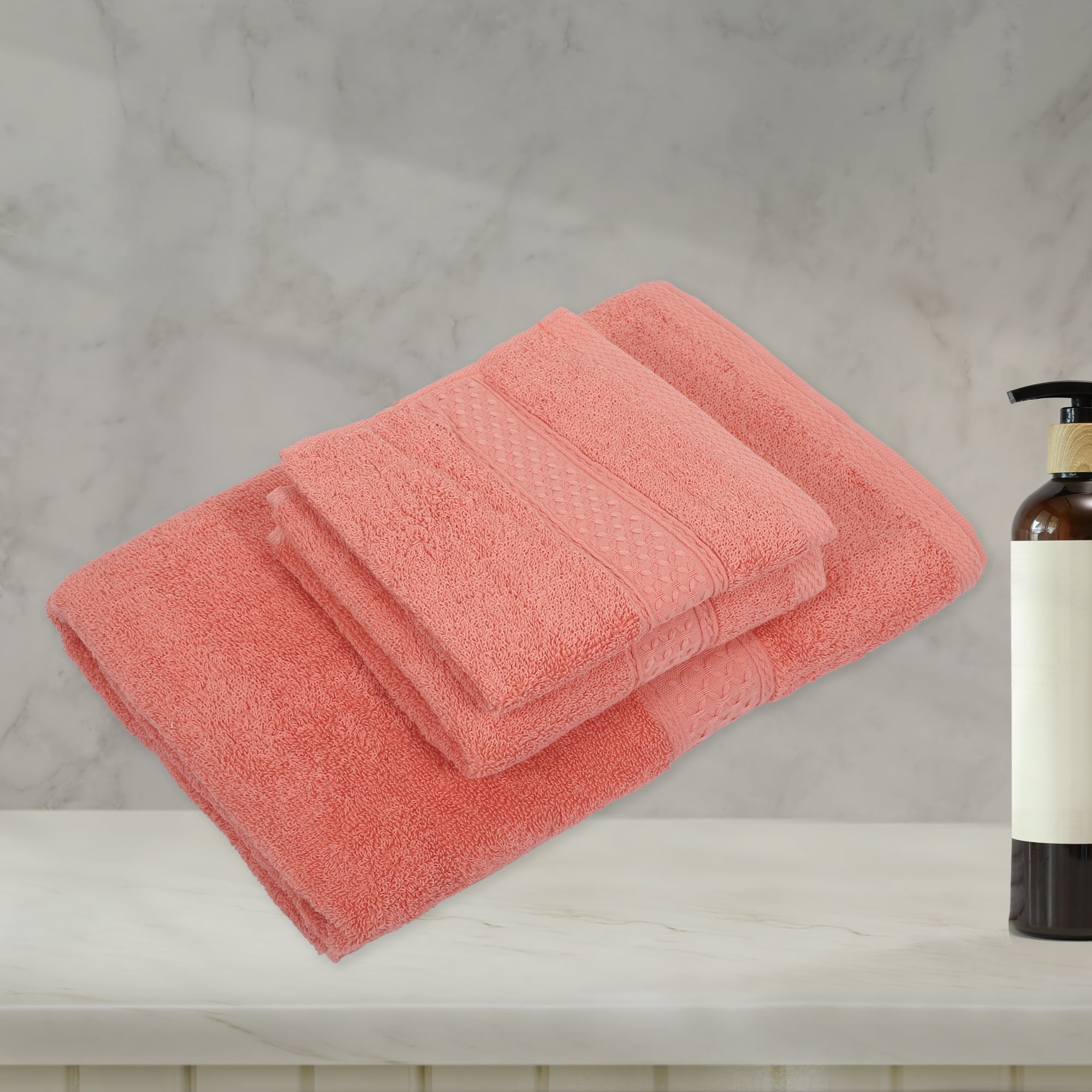 Unique Bargains 3 Pcs Cotton Bath Towel Plain Soft Absorbent Cotton Red