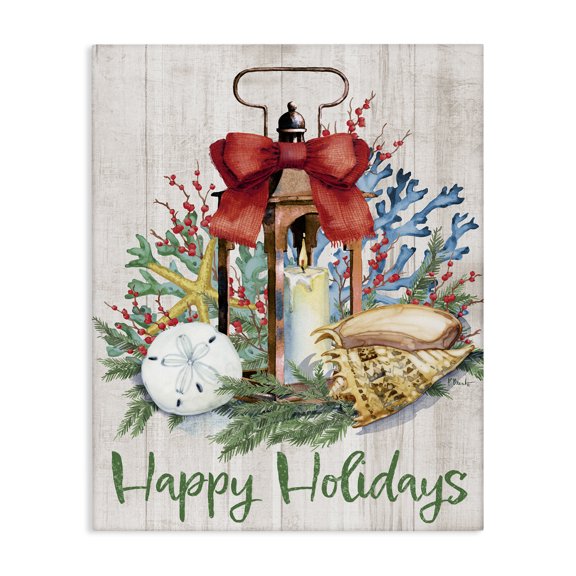 Stupell Industries Rustic Lodge Happy Holidays Nautical Lantern Canvas Art, 16 x 20, by Paul Brent