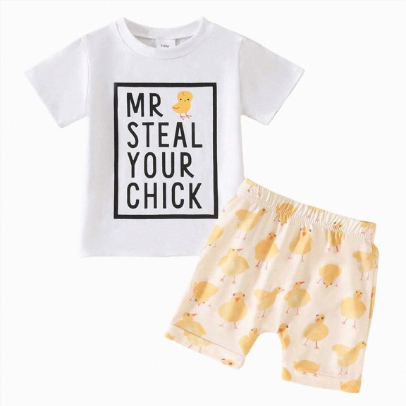 HCNTES Easter Outfit For Boys Bunny Print Top and Bunny Print Shorts 2-Piece Toddler Outfits for Family Gatherings