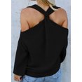 thumbnail image 5 of Asyoly Womens Halter Neck Cold Shoulder Sweater Long Sleeve V Neck Solid Color Knit Pullover Sexy Jumper Loose Top, 5 of 5