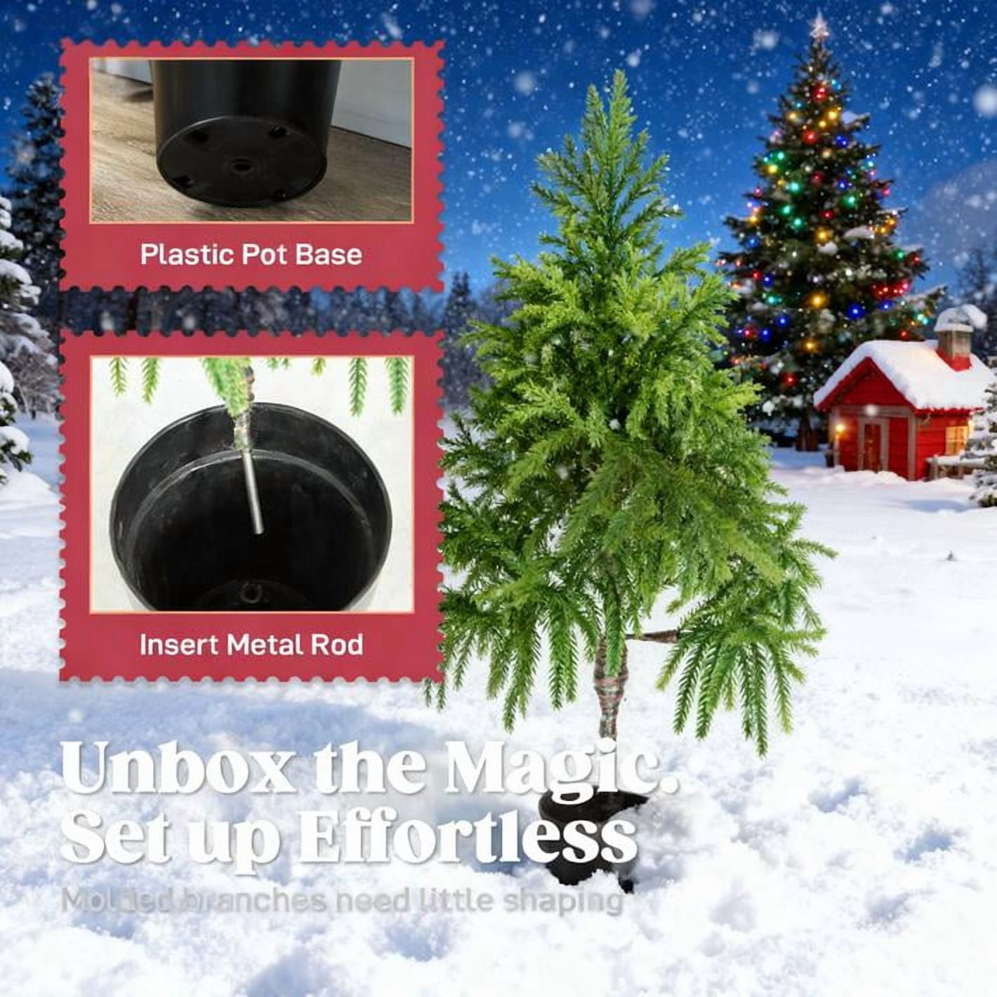 Set of 2 4ft Norfolk Pine Christmas Trees 133 Tips Each Flame Retardant Pot Base Indoor Covered Outdoor Decor