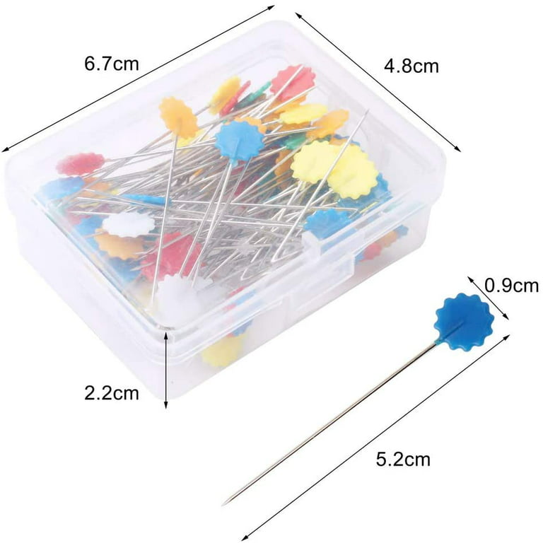 Vidillo Quilting Pins 200pcs Flat Head Decorative Sewing Pins/long Straight Pins/flower Head Pins/colored Flat Button Pins with A Clear Cases Extra Fi