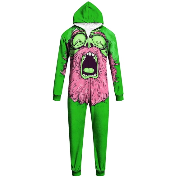 WAGUTH Family Matching Christmas Onesie Hooded Jumpsuits Cute Cartoon Print Zip Up Holiday Loungewear One Piece Pajamas for Xmas Party