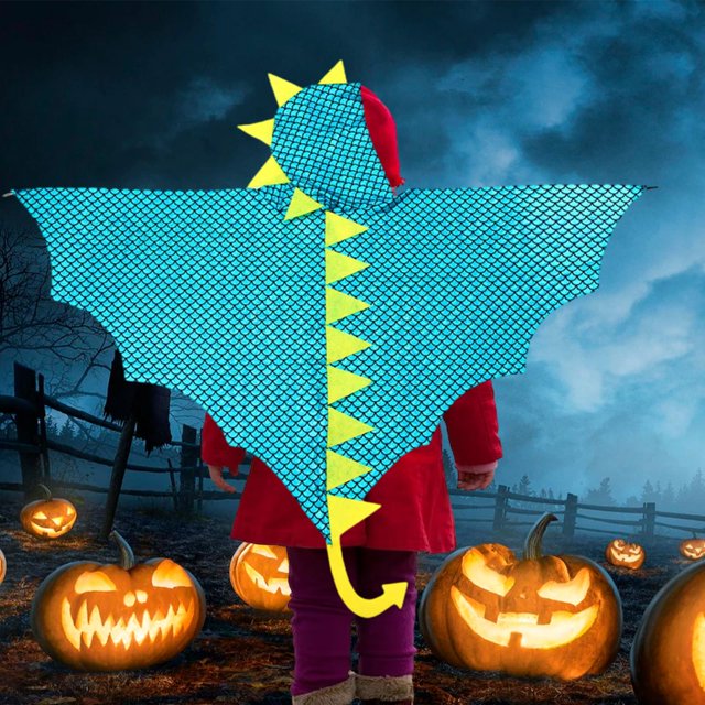 Capa de dinosaurio perfecl para niños disfraz de Halloween con capucha azul