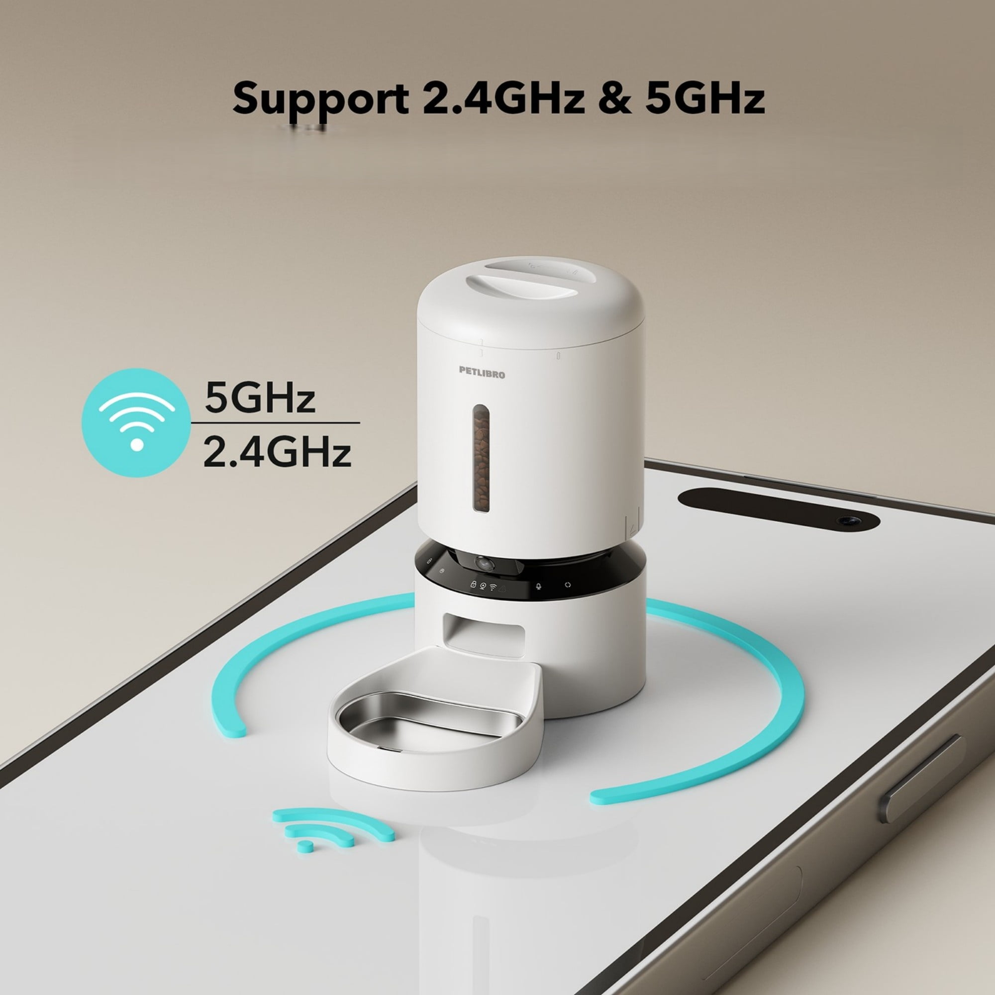Petlibro Granary WIFI 2.4g & 5G Automatic Cat & Dog Feeder + 3 Pet Food Desiccant Bags, White, 5-L