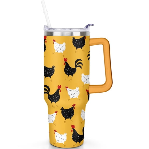 Spill Proof 40oz Chicken Tumbler with Handle and Straw – Double Insulated Travel Cup, Must Have Gift for Men Women