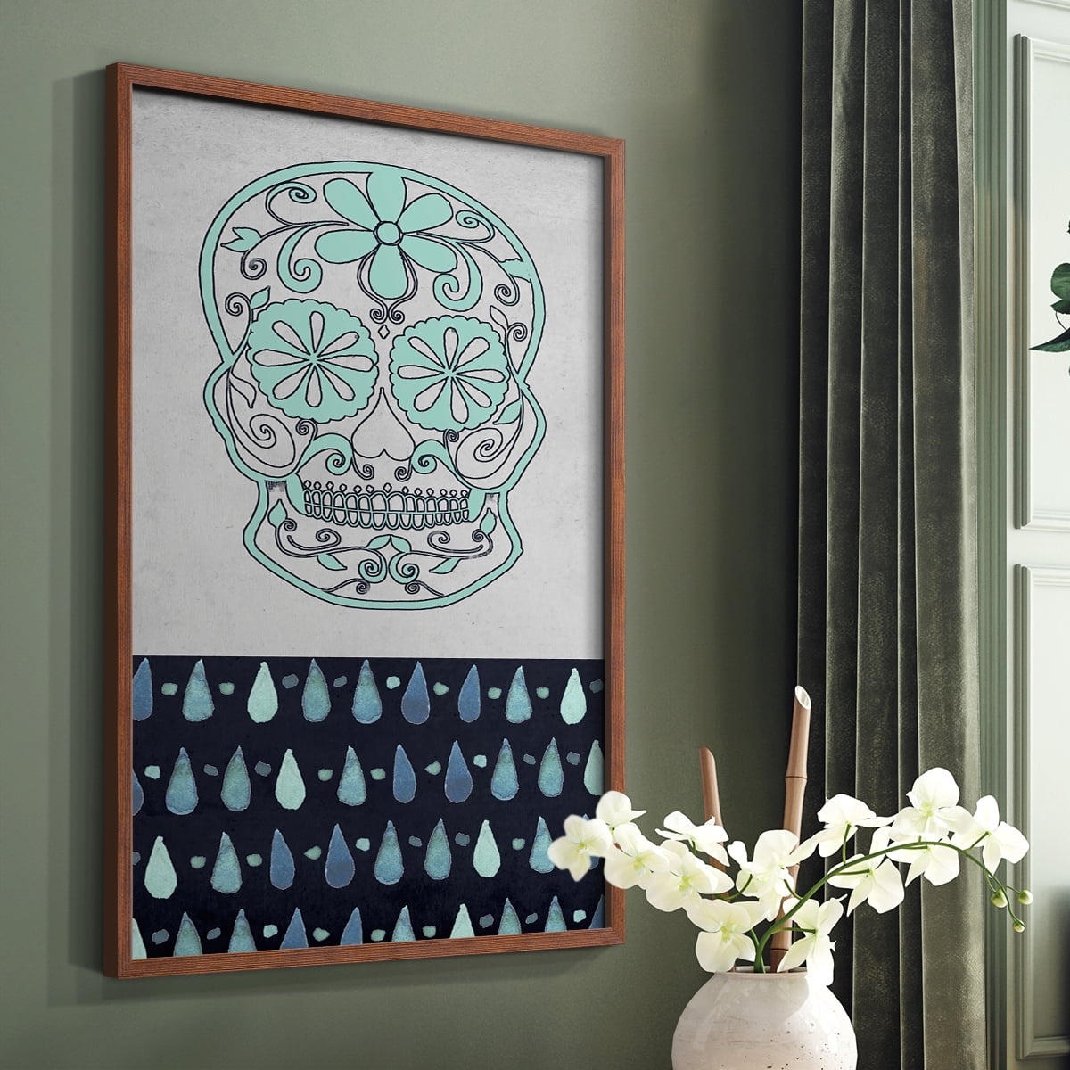 Day of the Dead Collection B Framed Print in Brown Solid Wood Framed Print No Nail Hanging