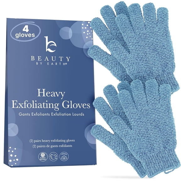 Exfoliating Bath Gloves for Shower - Heavy Exfoliation, Body Scrub Shower Scrubber, Shower Exfoliating Gloves for Women & Men, Loofah Shower Glove - (2 Pairs, 4 Gloves)…