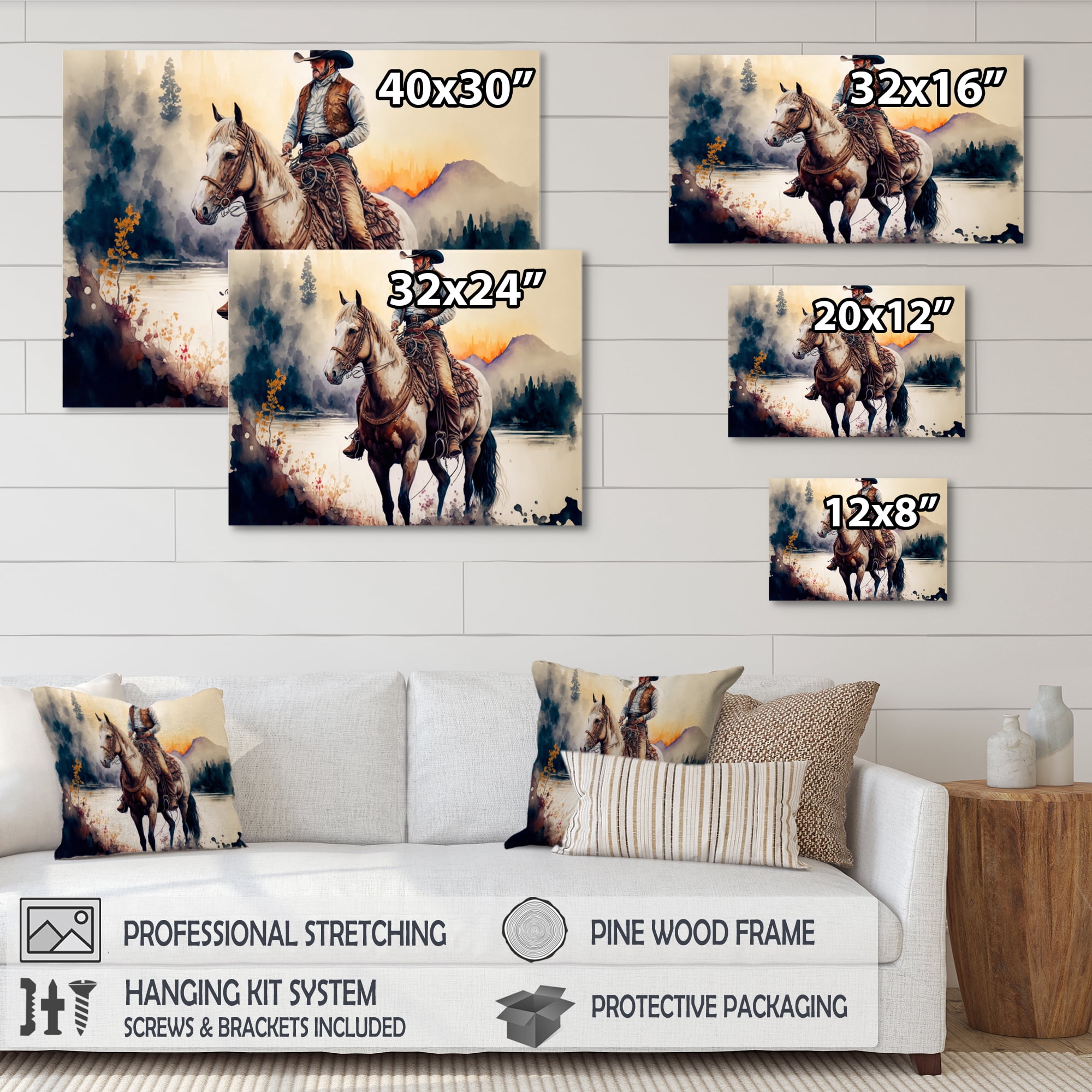 Designart Western Cowboy Riding A Horse II Canvas Wall Art