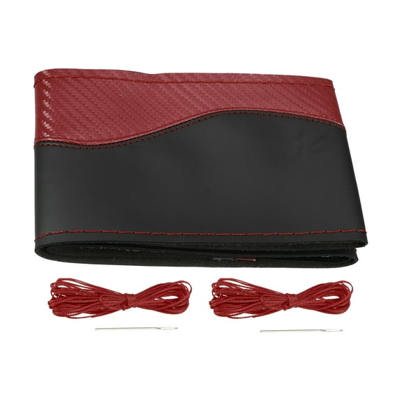 1 Set Universal Black Red 36cm Dia Microfiber Leather Auto Steering Wheel Cover with Needle and Thread