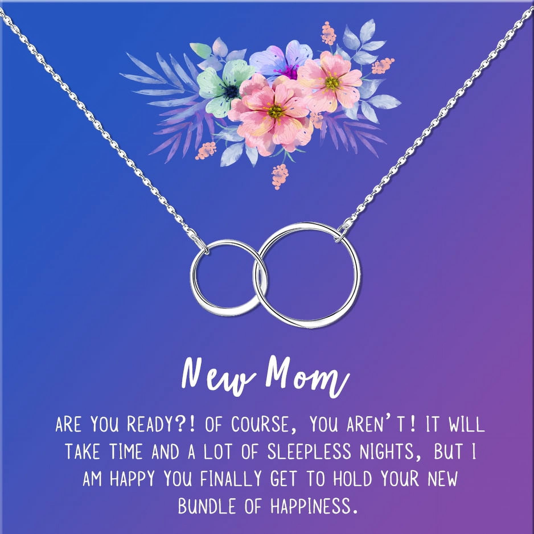 New Mom Mother's Day Gift, Jewelry For New Mom, Gift for Her, Mother's Day Necklace and Card, Stainless Steel Necklace and Card [Silver Infinity Ring,Blue-Purple Gradient]