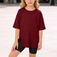 thumbnail image 2 of Tfken Summer T-Shirts For Girls Crew Neck Half Sleeve Solid Color Tops Daily Wear Casual Kids Comfortable Shirts Red Size 8-9 Years, 2 of 4