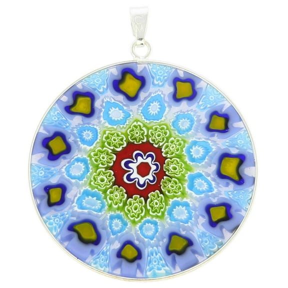 GlassOfVenice Murano Glass Millefiori Pendant in Silver Frame 1-1/2"